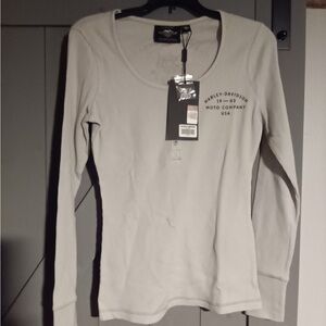 Harley-Davidson Women's Off-White/Grey Long Sleeve  Thermal Tee